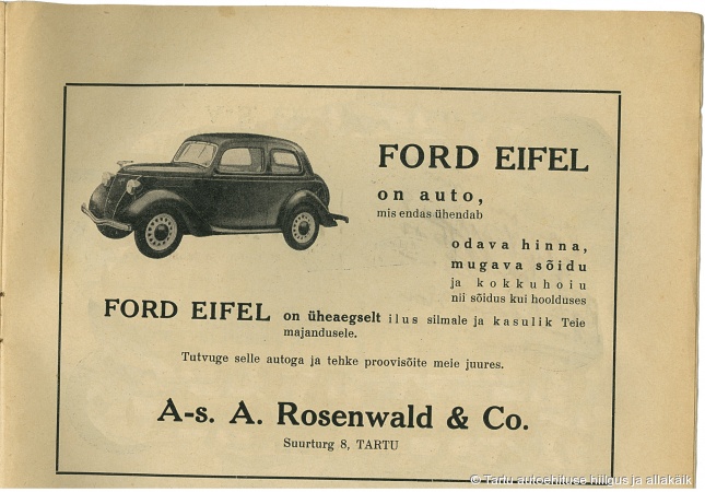 Aktsiaseltsi A. Rosendwald & Co reklaam, 1930ndad.