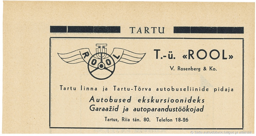TÜ Rool reklaam ajakirjas «Teater», 9/1937