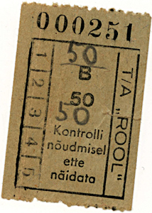 Natsionaliseeritud Tartu autobussipark Rool sõidupilet, 1941. a.